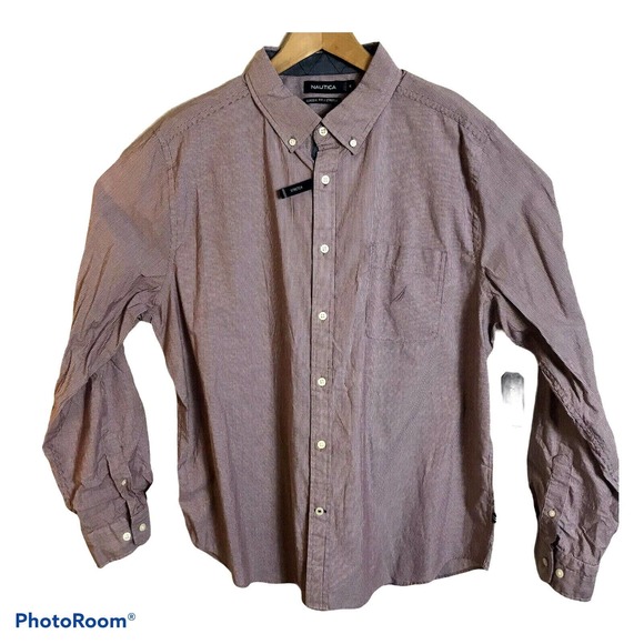 Nautica Mens XL Long Sleeve Wine Thin Striped Shirt Classic Fit w Stretch $69.50 - Picture 1 of 5